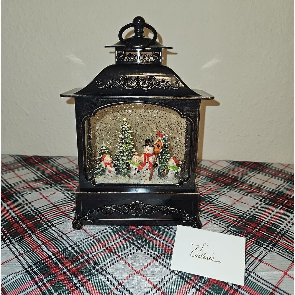 Valerie Parr Hill Holiday Black Lantern Snow Globe with Festive Snowmen